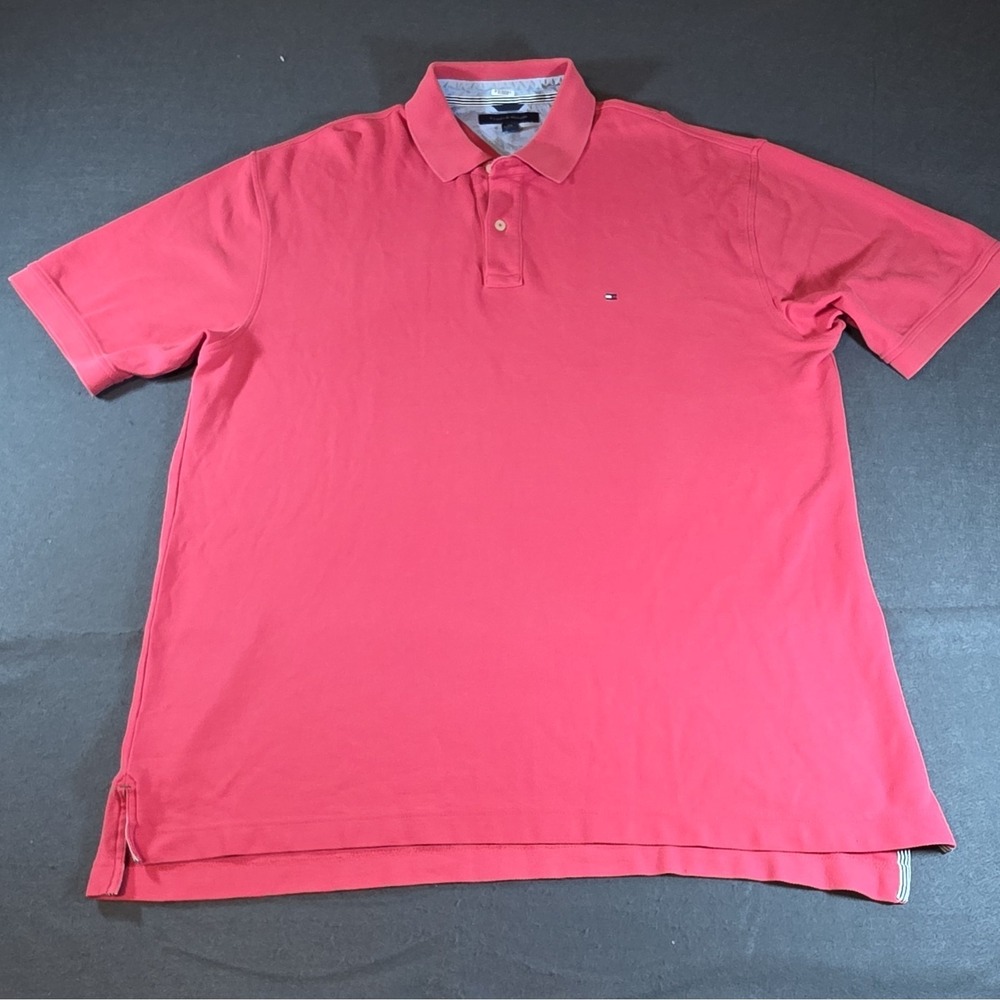 Tommy Hilfiger Red Polo Shirt XXL Men Short Sleeve Cotton Logo Button Collared